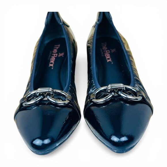 The Flexx Raven Black Patent Leather Pointed Ballet Flats Bit Detail Size 38 - Picture 3 of 8